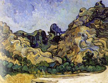 Vincent Van Gogh : Mountains with Dark Hut
